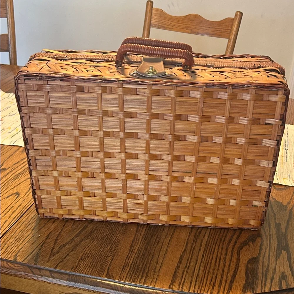 Blue Melamine Picnic Set with Wicker Basket